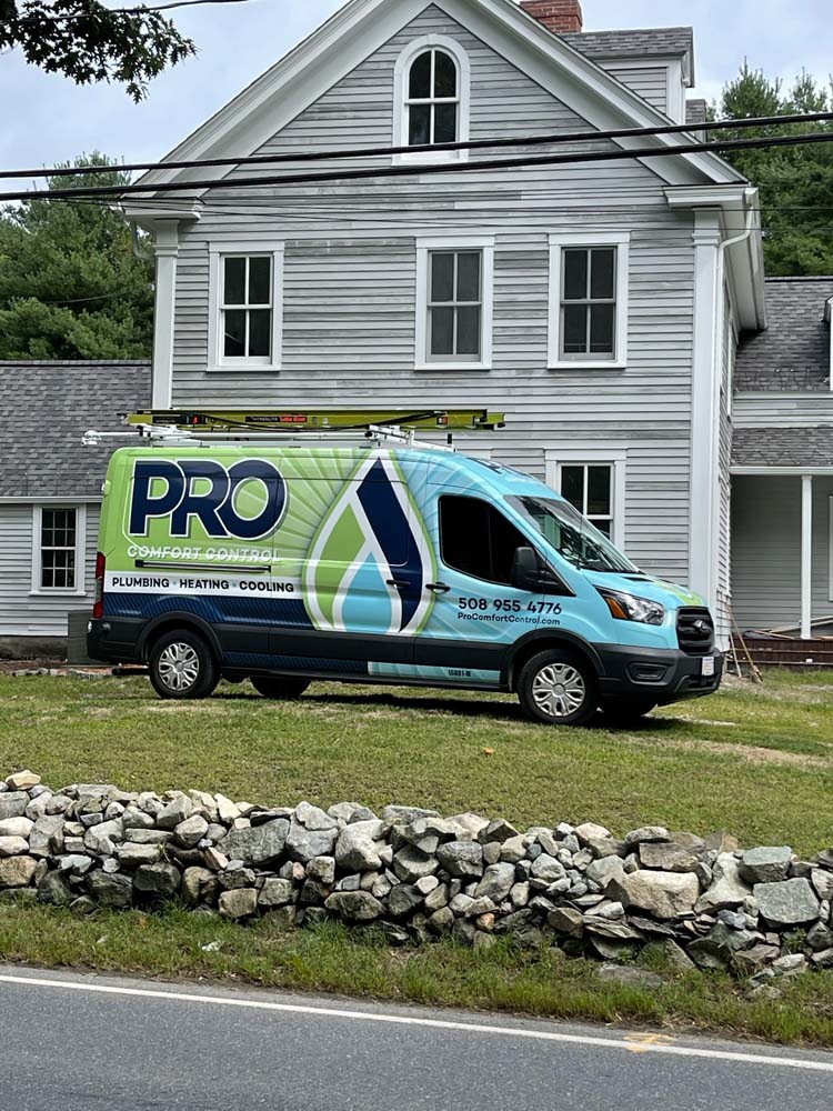 Pro Comfort Control AC & Heating Installation team and work vehicle in Framingham